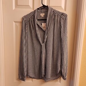J. Crew Black and White Houndstooth Blouse